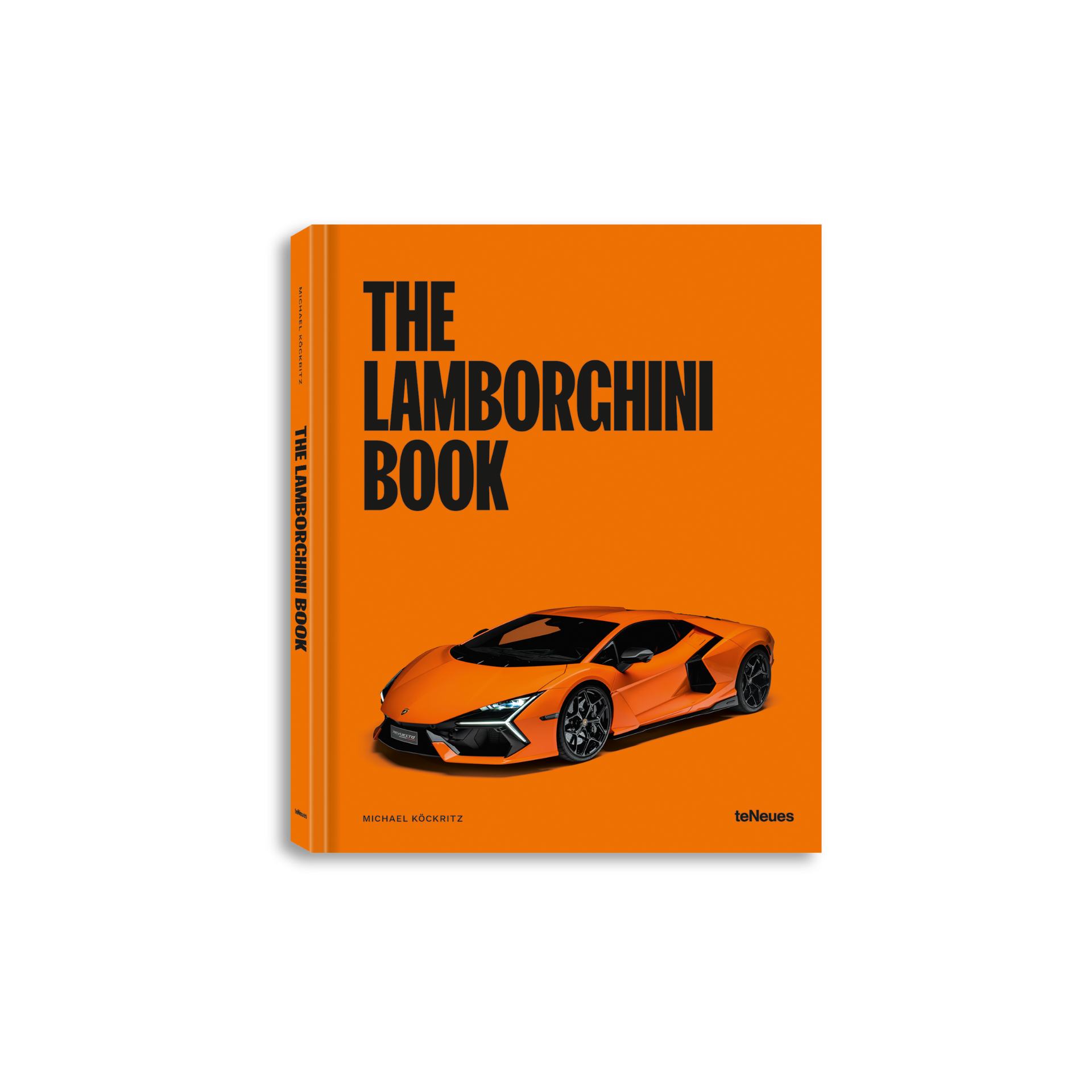 Book titled 'The Lamborghini Book' with an orange cover and Lamborghini logo on a white background