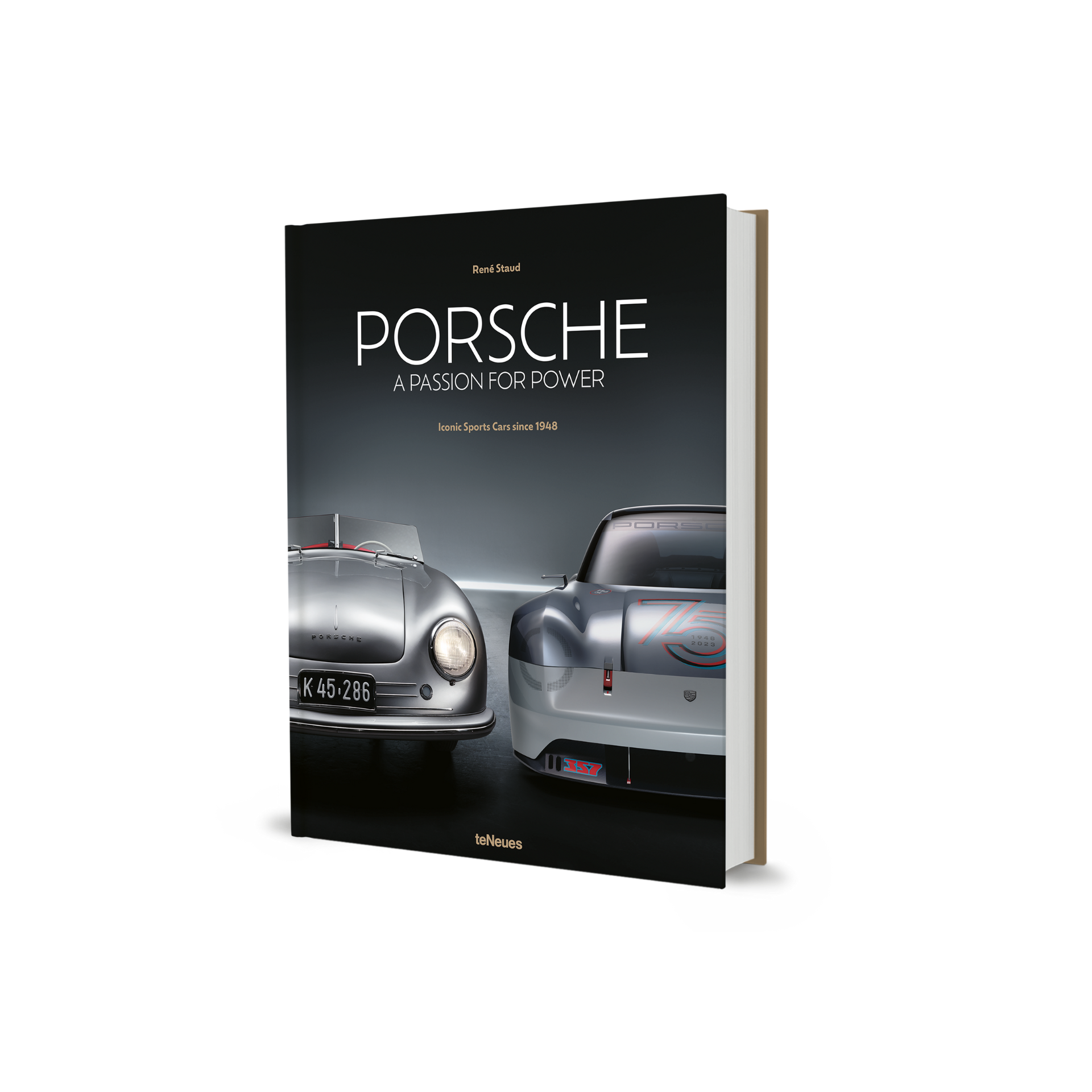 Book titled 'Porsche: A Passion for Power' with images of Porsche cars on a white background
