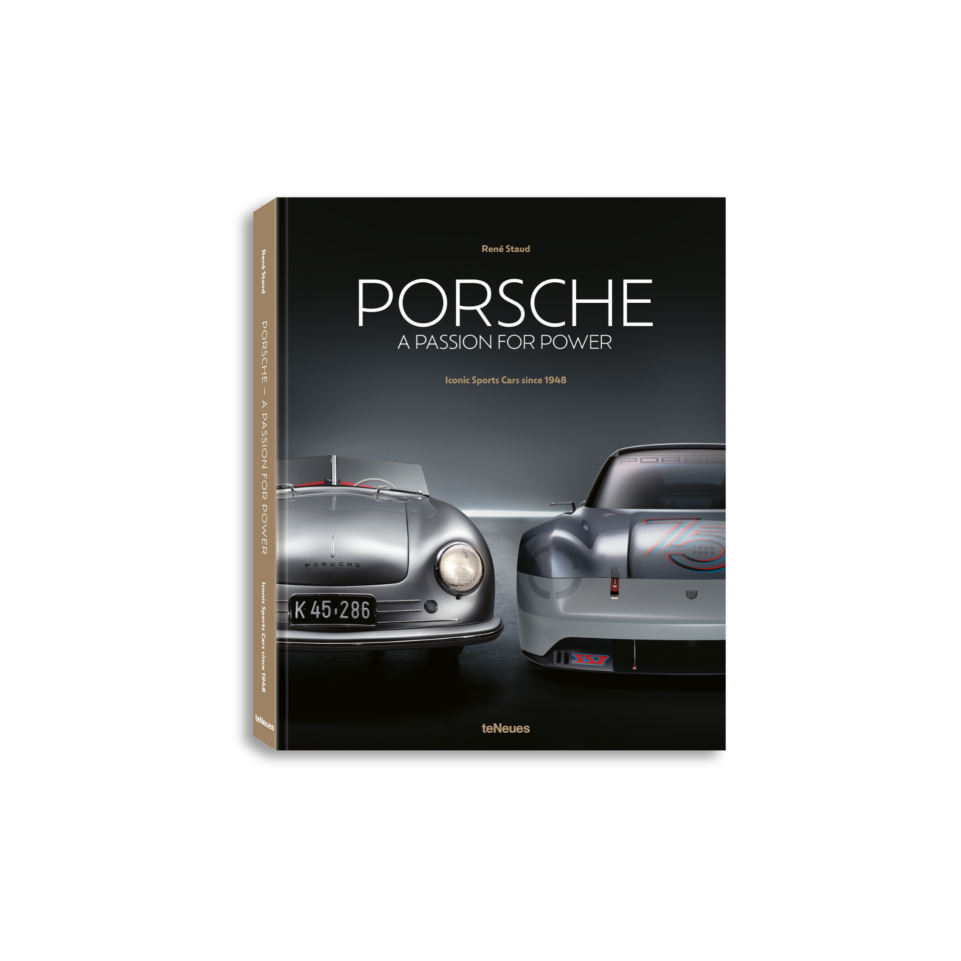 Book cover of 'Porsche: A Passion for Power' with two Porsche cars on a black background