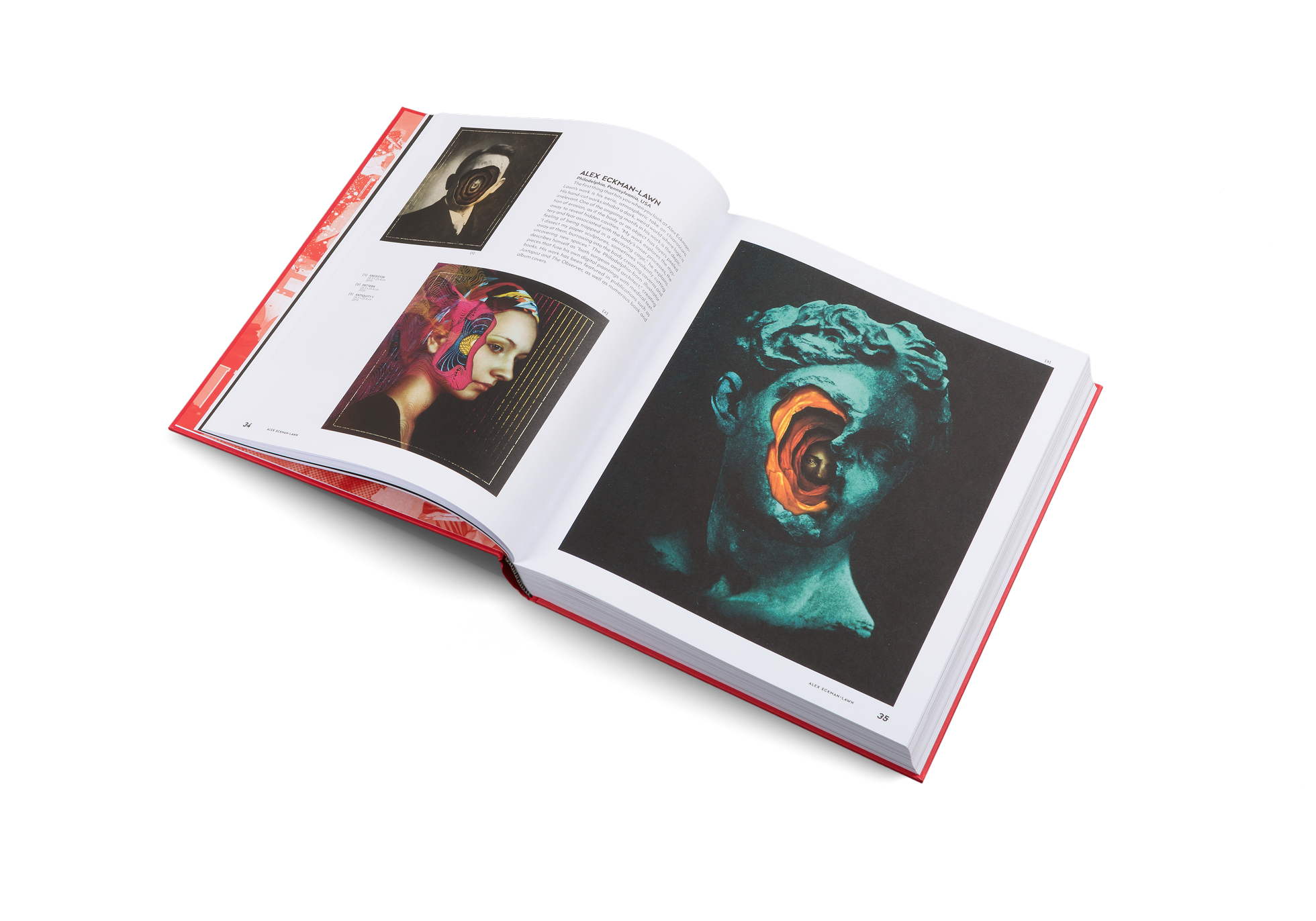 The first thing that hits you when you look at Alex EckmanLawn’s work is his eerie, atmospheric take on chiaroscuro. His hand-cut works inhabit a dark, weird world where logic is irrelevant. One of the ongoing motifs in his work is the depiction of erosion, as if the body or an object has layers peeled away to reveal hidden cavities.