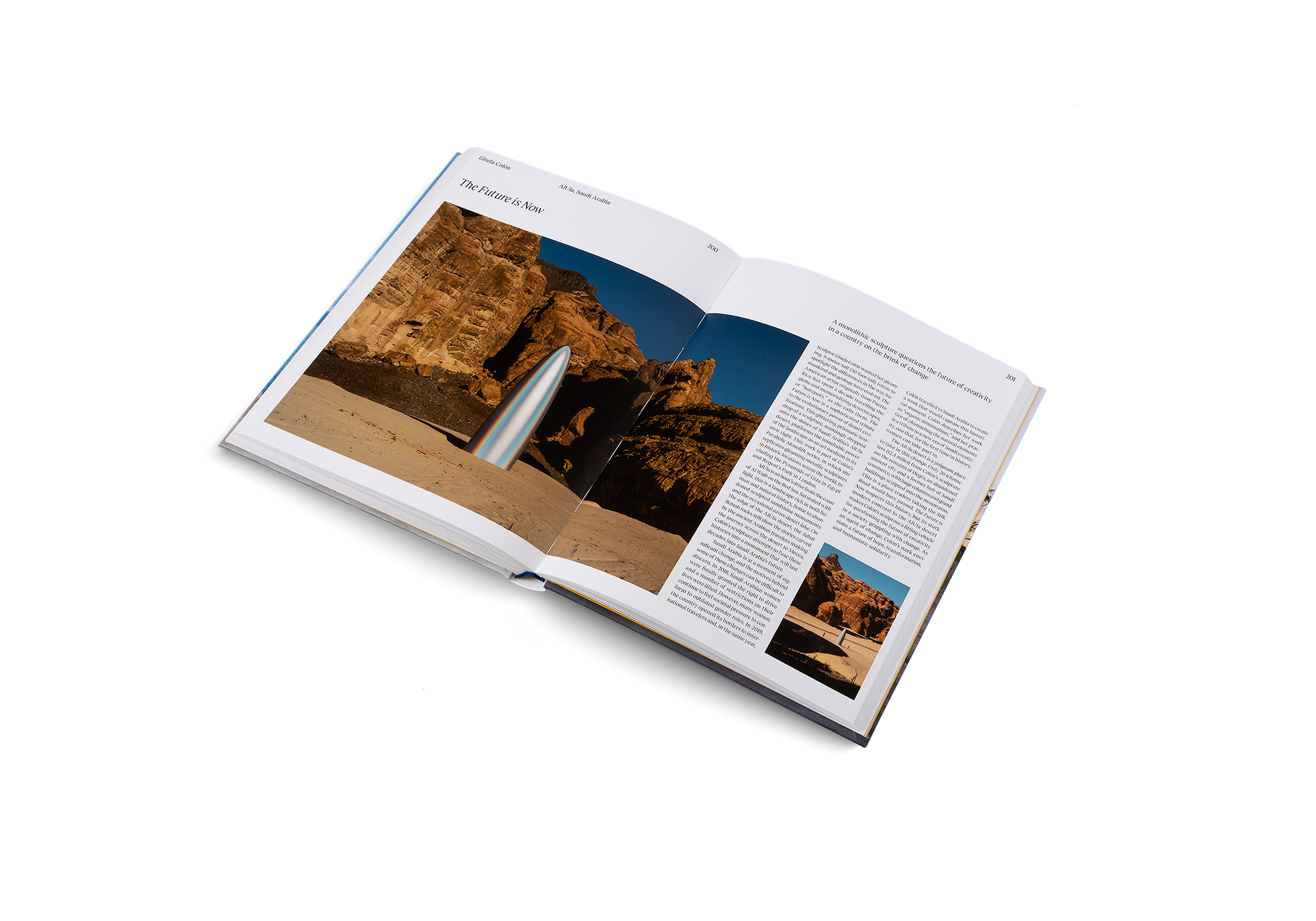 A monolithic sculpture questions the future of creativity in a country on the brink of change. This sculpture by Gisela Colón is in Al-'Ula, Saudi Arabia.