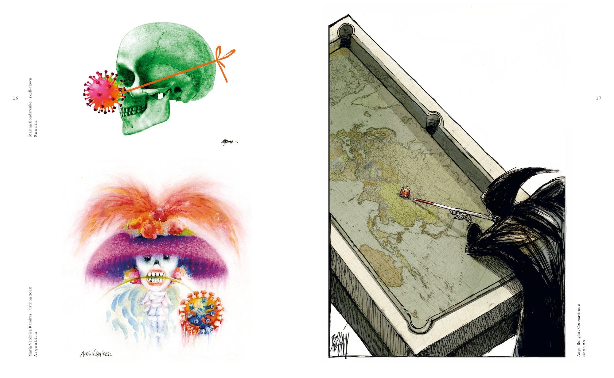 These cartoons about the coronavirus crisis have been made by Marina Bondarenko, Maria Veronica Ramirez, and Angel Boligan in Paper. Pen. Pandemic.