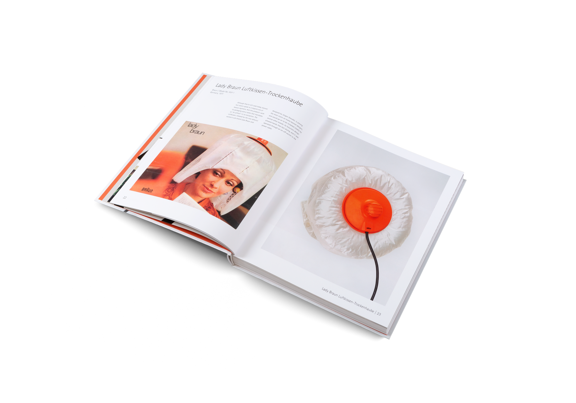 Although they’re still used today, bonnet hair dryers speak to a bygone era of beauty regimens. And this product—with its packaging and a name that translates as “air pillow”—is no exception. The Luftkissen, released by the now defunct women’s sub-brand Lady Braun and designed by Jürgen Greubel, is among the most iconic at-home bonnet designs, and would go on to be imitated closely by several other brands. Read more about this product in Soft Electronics by gestalten.