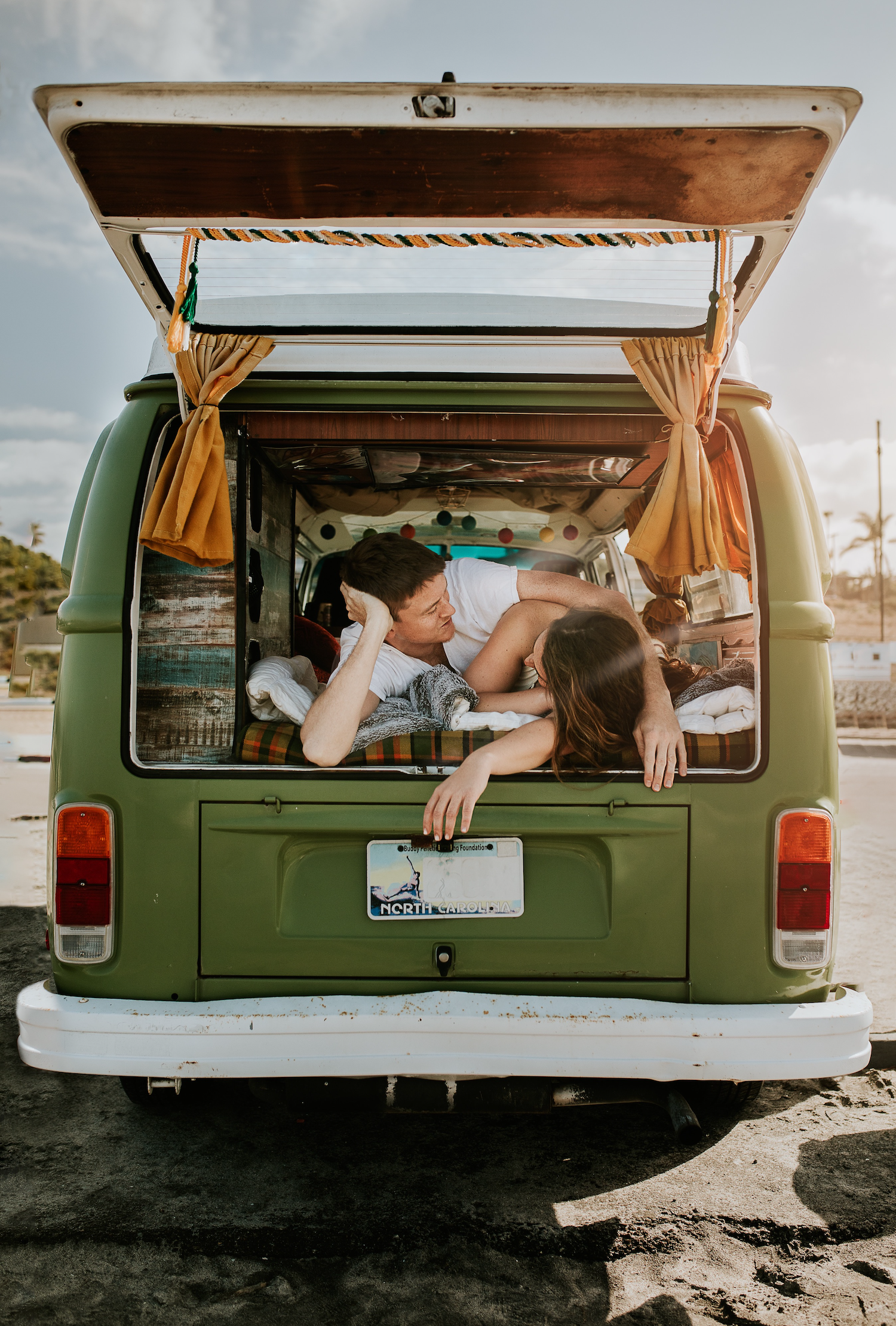 Designed as a recreational family vehicle, the Volkswagen T2 Westfalia attractive exterior, fuel-injected two-liter engine, and nifty use of space—it comes with a fully equipped kitchen and can sleep two adults and three children—rendered it a timeless classic. Discover more vans in The Getaways.