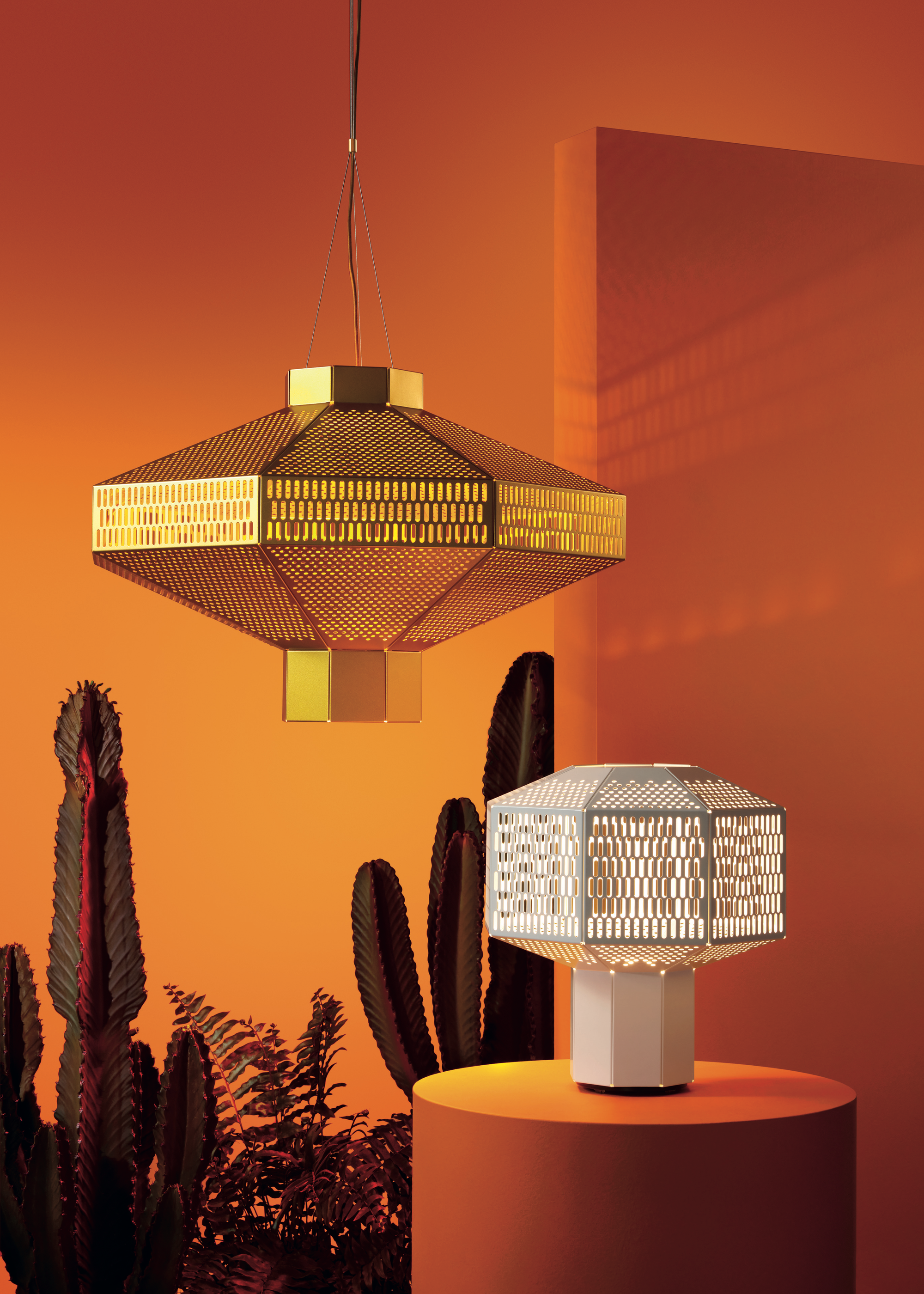 Two metal lamps designed by artist Jaime Hayon for Parachilna