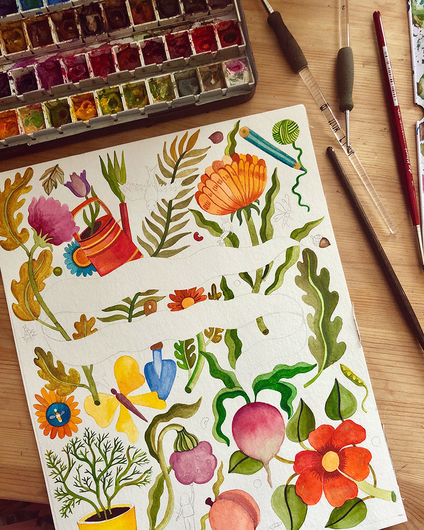 Work in progress illustration for Little Gestalten book "Easy Peasy" by Romanian artist Aitch