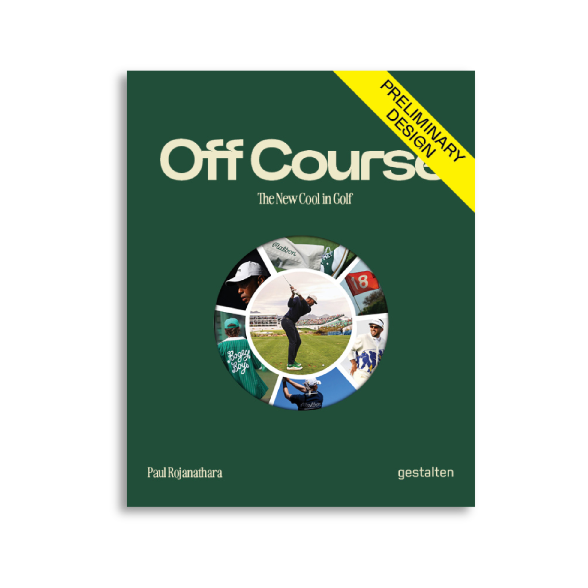 Book cover of 'Off Course: The New Cool in Golf' with a green background and circular image of golfers.