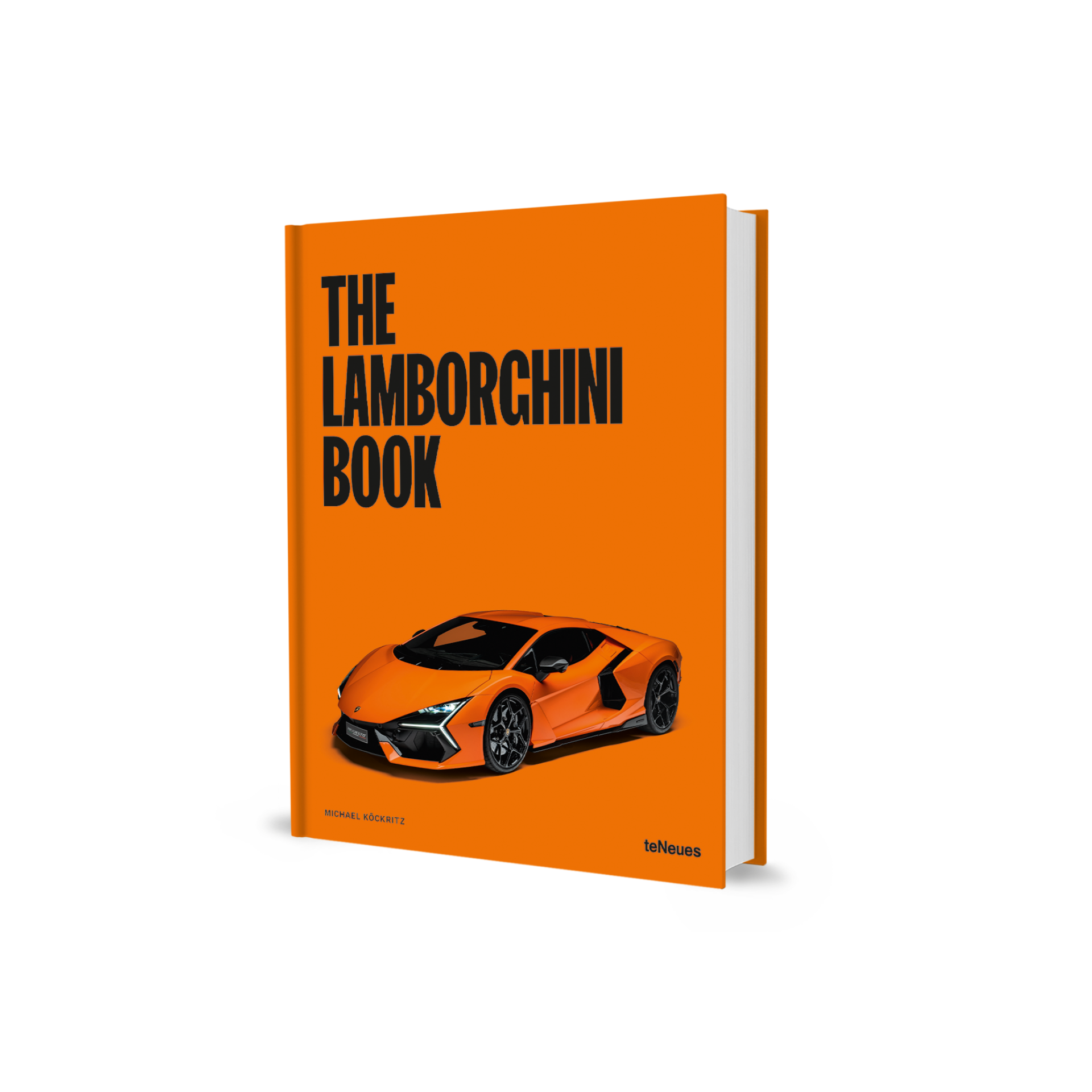 Book titled 'The Lamborghini Book' with an orange cover and a Lamborghini logo on a white background