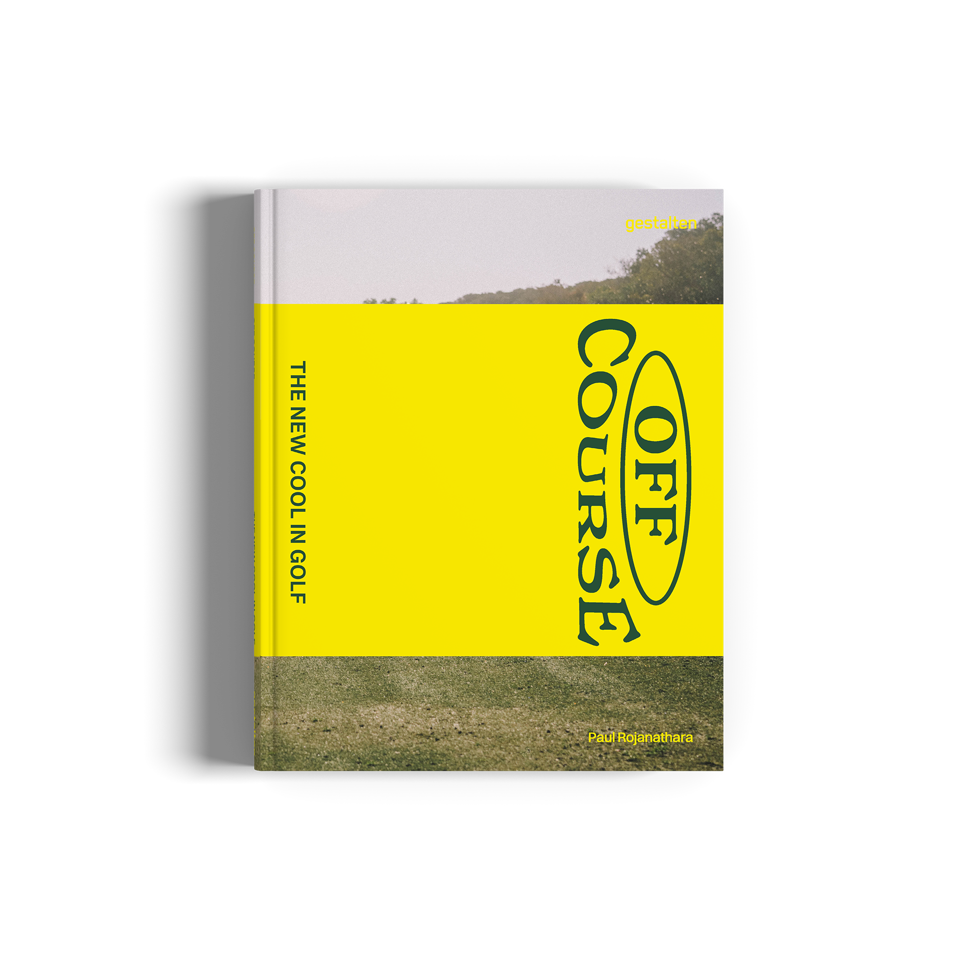 Book titled 'Off Course: The New Cool in Golf' with a yellow cover and golf course image.