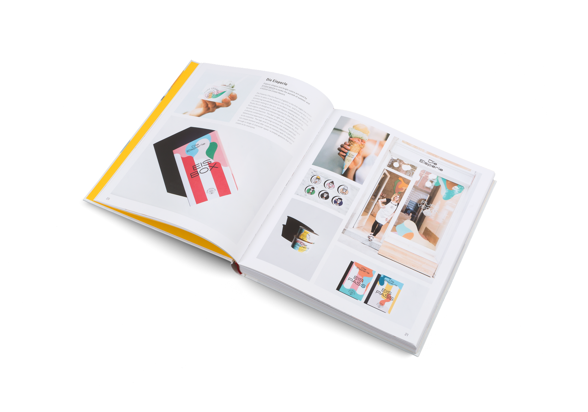 Organic shapes and bright colors are used by STUDIO BRUCH for die Eisperle to evoke the warmth of summer and creative ice cream flavors. Discover more in Brand New Brand by gestalten.