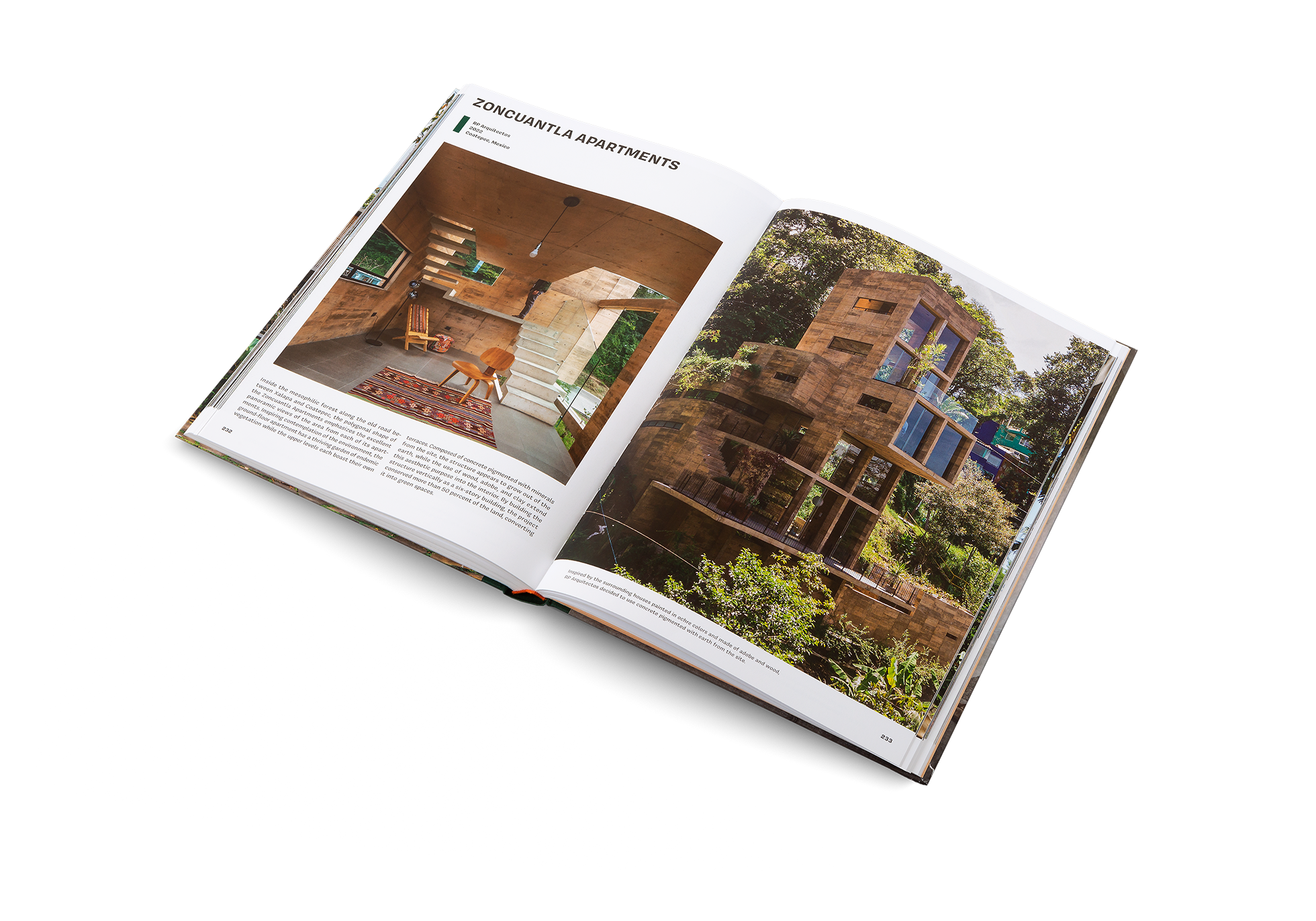 Inspired by the surrounding houses painted in ochre colors and made of adobe and wood, RP Arquitectos decided to use concrete pigmented with earth from the site to design the Zoncuantla Apartments. This fascinating project is featured in Concrete Jungle, a book about tropical architecture by gestalten.