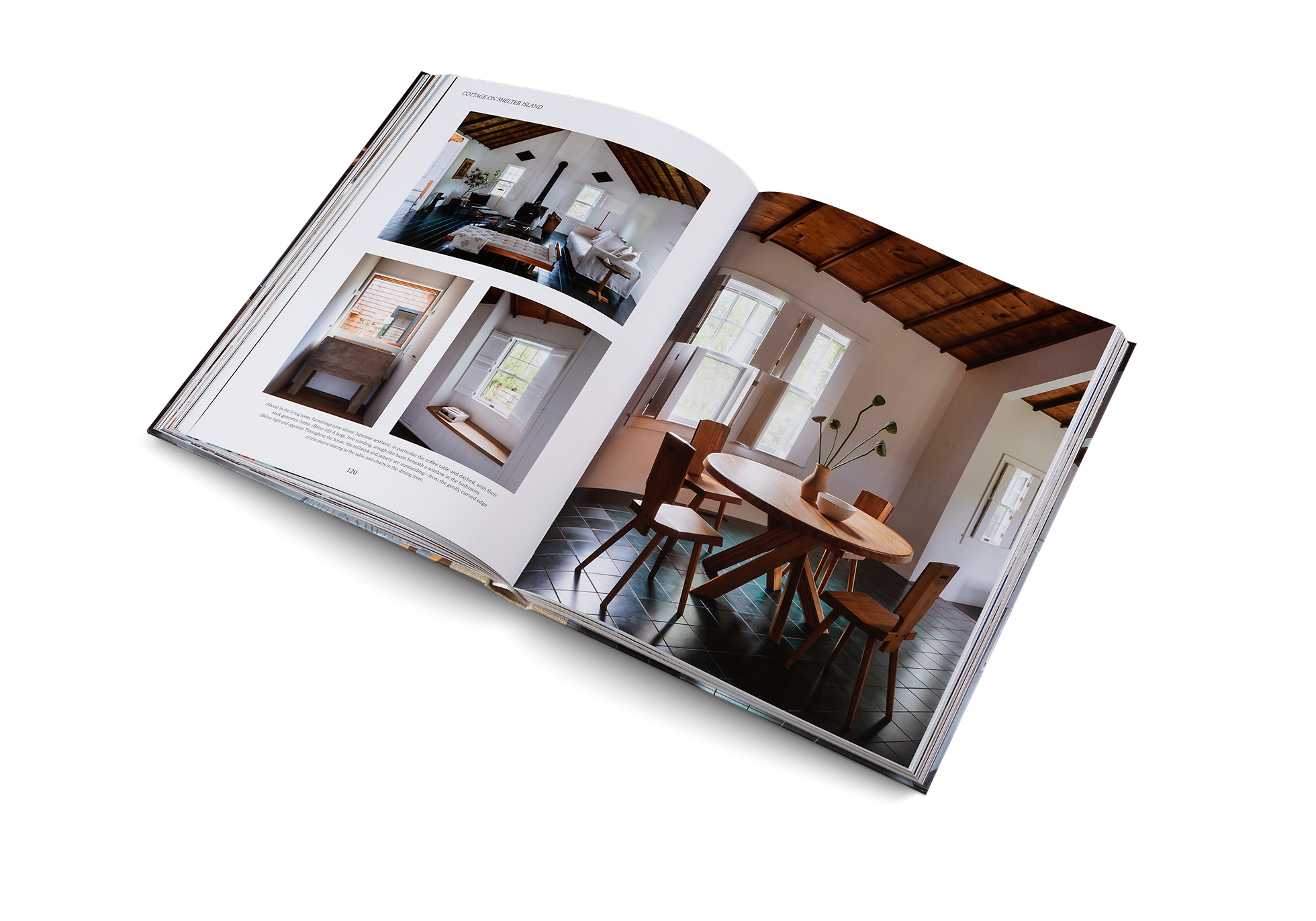 Throughout the house, the millwork and joinery are outstanding—from the gently curved edge of this alcove seating to the table and chairs in the dining from. Discover more of this cottage on Shelter Island in Country and Cozy by gestalten