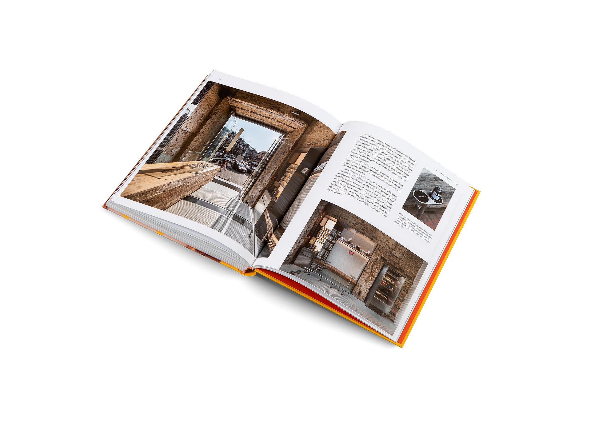 DOT Coffee Station is a unique and eclectic café specializing in high-quality coffee, with interior design that aims to manifest the feeling of modern city life. The café has a transparent facade, with sliding glass doors replacing a traditional entrance to let the energy of the city seep through. Situated in central Kyiv, the vibe, energy, and fast pace of the city waft inside the café, giving it its identity and character. More about this project in Designing Coffee by Lani Kingston.