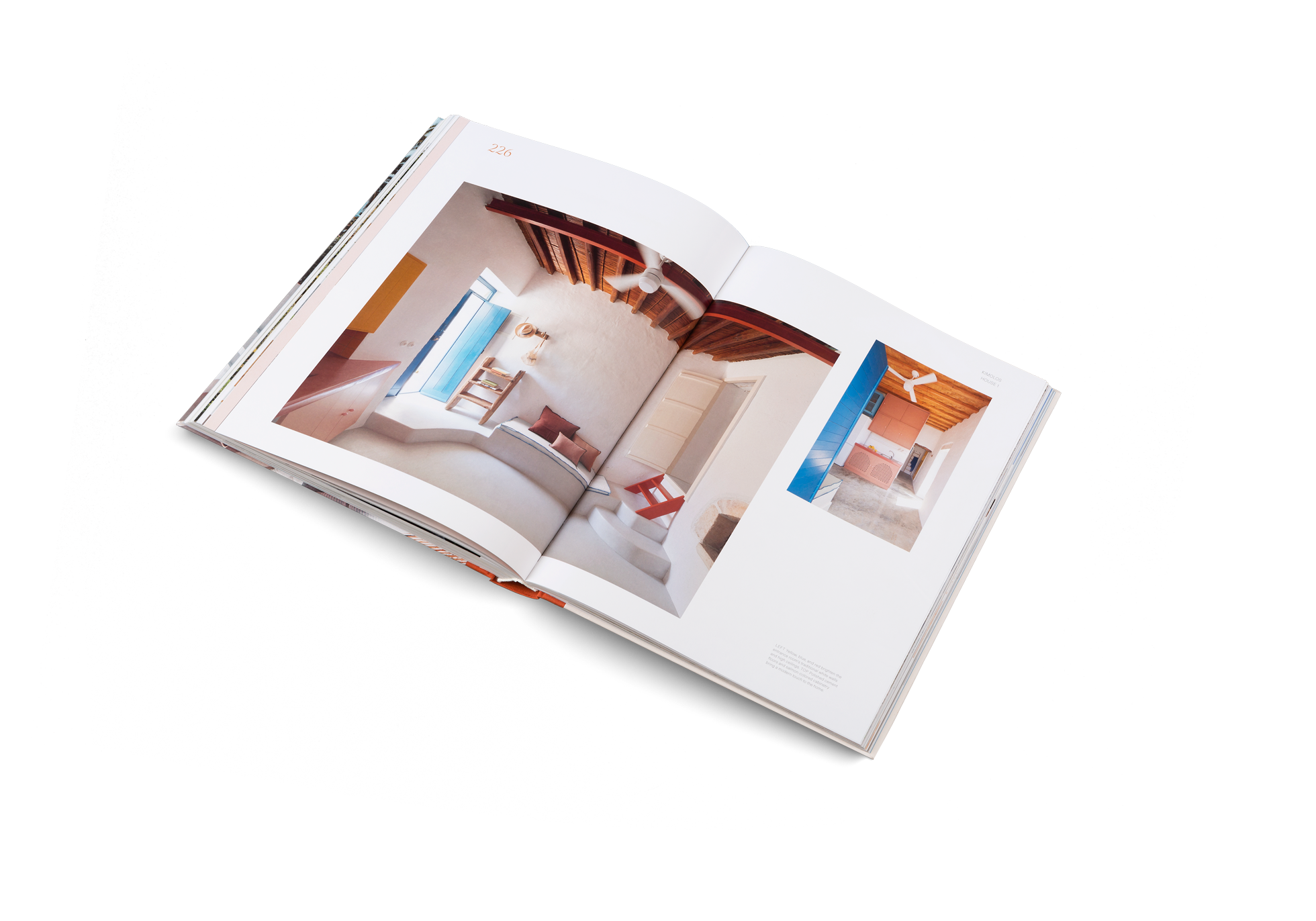 Polished cement floors and salmon-colored cabinetry bring a modern touch to this beach house.